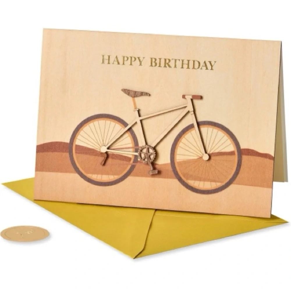 🆕Papyrus Wood Cut Bicycle Birthday Greeting Card